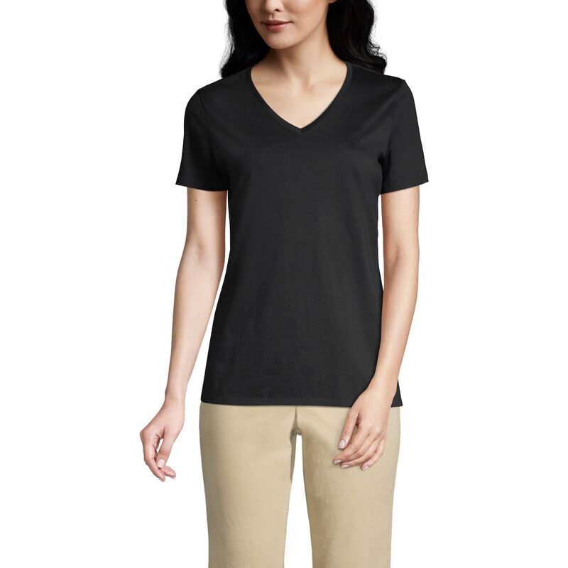 ランズエンド レディース トップス Tシャツ Vネック コットン Womens Lands End RelaxedFit Supima Cotton VNeck Tee Black ブラック