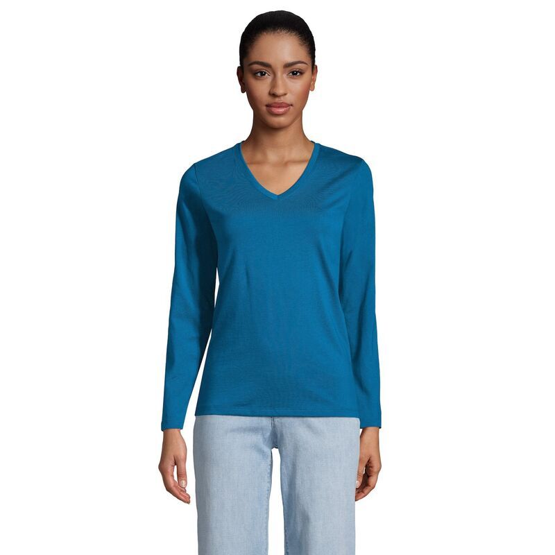 ランズエンド レディース トップス Tシャツ Vネック コットン Womens Lands End RelaxedFit Supima Long Sleeve Cotton VNeck Tee Baltic Teal ティール