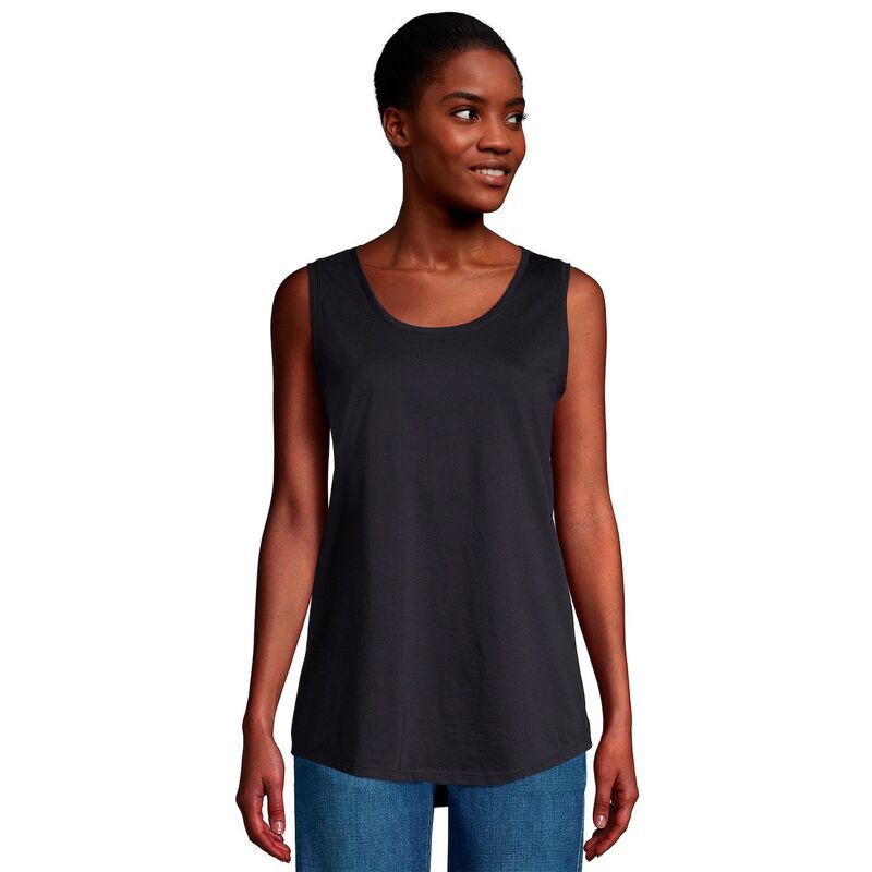 ランズエンド レディース トップス Tシャツ コットン Womens Lands End Supima Cotton Scoopneck Tunic Tank Top Black ブラック
