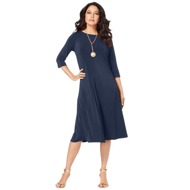 ロアマンズ レディース トップス ワンピース プラスサイズ Roamans Womens Plusize Ultrasmooth Fabric Boatneck Swing Dress Navy ネイビー