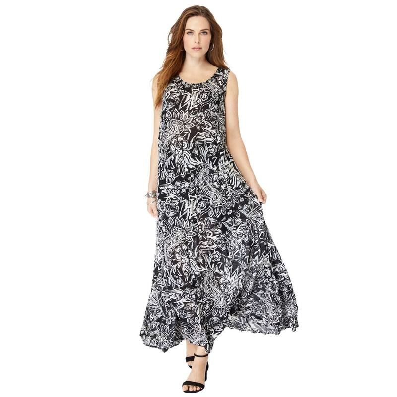 ロアマンズ レディース トップス ワンピース プラスサイズ プチ ノースリーブ Roamans Womens Plusize Petite Sleeveless Crinkle Dress Black Paisley Ikat ブラック