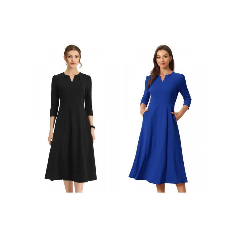 アレグラ ケー レディース トップス ワンピース Vネック A ライン ALLEGRA K 2 Packs Womens Work Officelegant 34 Sleeve V Neck ALine Dress Black Royal Blue ブラック 21,560円