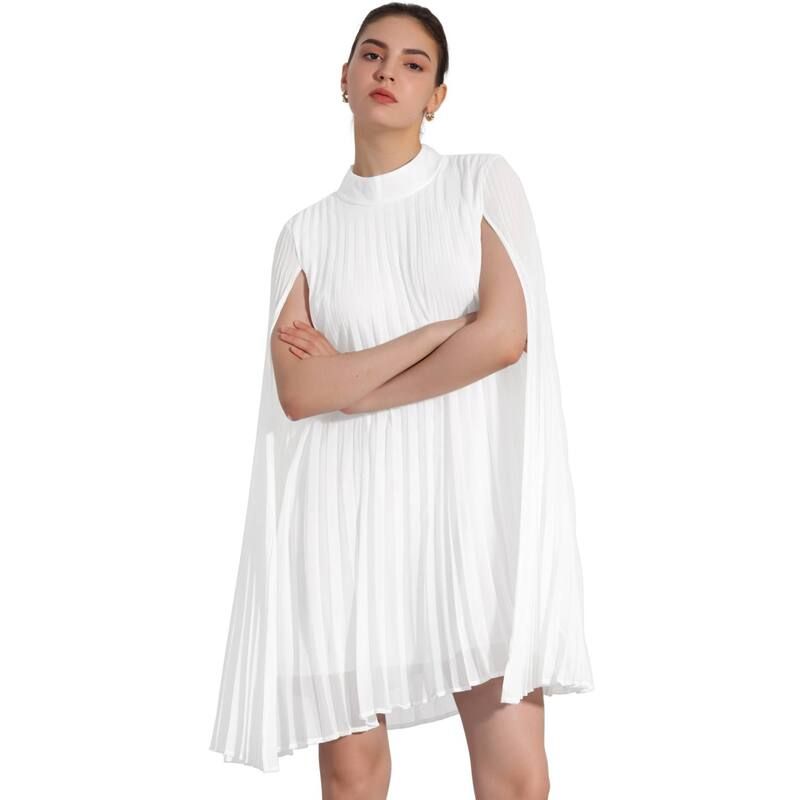 アレグラ ケー レディース トップス ワンピース シフォン ケープデザイン プリーツ キャップ ケープ ALLEGRA K Chiffon Dresses for Womens Loose Flowy Cloak Sleeve Cape Pleatedress