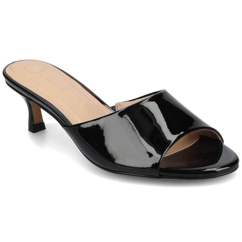 ジャーニー レディース シューズ サンダル ヒール Journee Jeylah Single Band Kitten Heel Womens Dressandals Patent Black ブラック