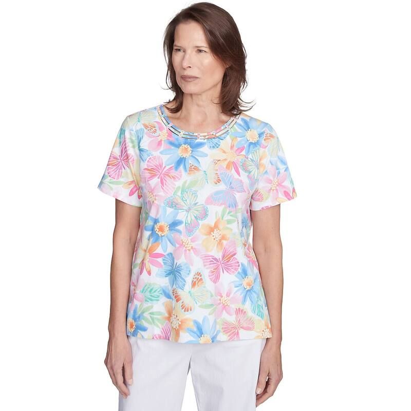 アルフレッド ダナー レディース トップス Tシャツ クルーネック プチ Petite Alfredunner Spring Butterfly Crew Neck Topink Multi ピンク