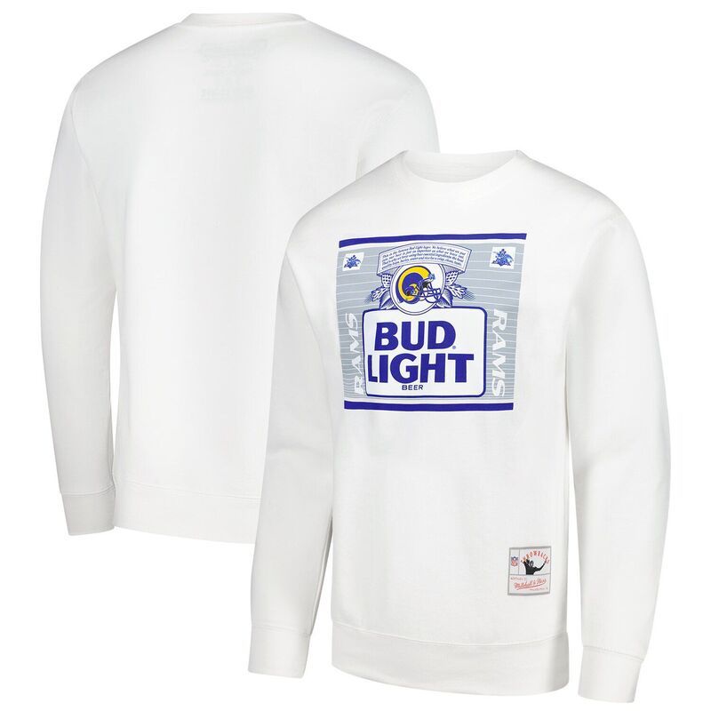 ミッチェルネス メンズ トップス Tシャツ スウェット Mens Mitchell Ness White Los Angeles Rams NFL x Bud Lighthe Crest Pullover Sweatshirt Lar White ホワイト