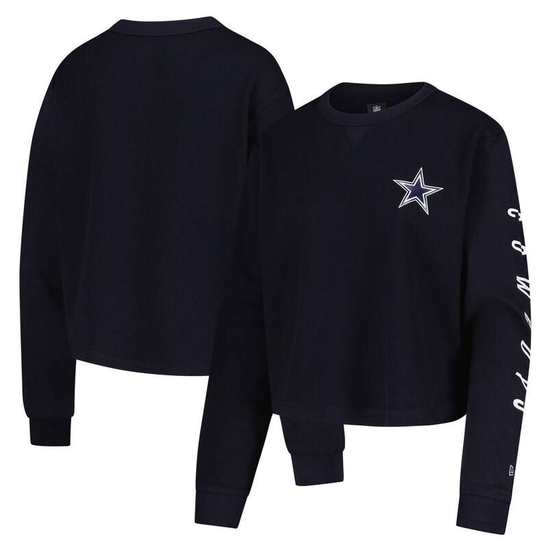 ニューエラ レディース トップス Tシャツ クロップド Womens New Era Navy Dallas Cowboys Thermal Cropped Long Sleeve TShirt Cow Navy ネイビー