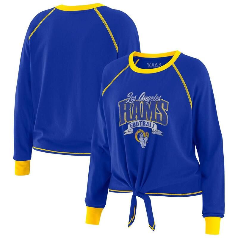 ウェア バイ エリン アンドルーズ レディース トップス Tシャツ Womens WEAR by Erin Andrews RoyalGold Los Angeles Rams TieFront Long Sleeve Top Lar Blue ブルー