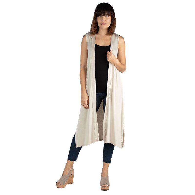 24 セブンコンフォート レディース アウター ニット・セーター サイドスリット ベスト ノースリーブ カーディガン Womens 24Seven Comfort Apparel Sleeveless Long Cardigan Vest with Side