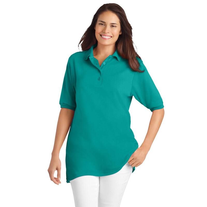 ウーマン ウィズイン レディース トップス Tシャツ ポロシャツ プラスサイズ Woman Within Womens Plusizelbowsleeve Polo Tunic Waterfall