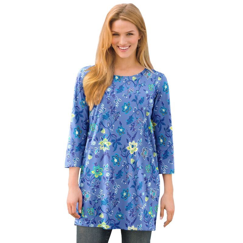 ウーマン ウィズイン レディース トップス Tシャツ プラスサイズ プリント Woman Within Womens Plusize Perfect Printed ThreeQuarterSleeve Scoopneck Tunic French Blue