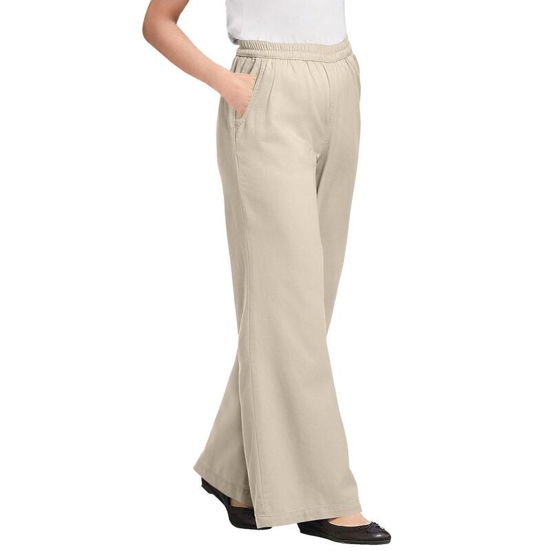 ウーマン ウィズイン レディース ボトムス デニムパンツ プラスサイズ Woman Within Womens Plusize Perfect Elastic Waist WideLeg Denim Jeanatural Khaki カーキ