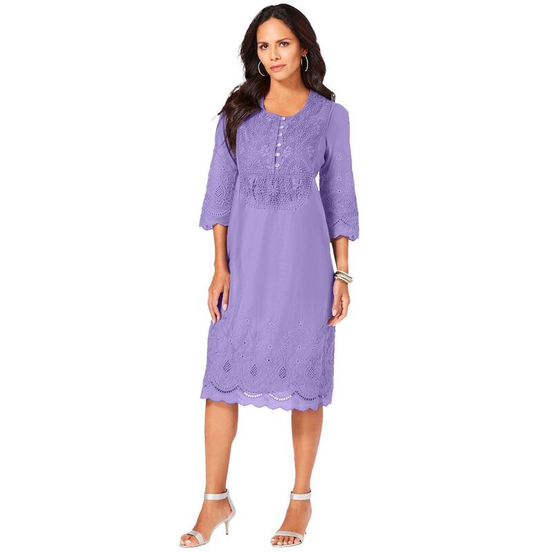 ロアマンズ レディース トップス ワンピース プラスサイズ コットン レース Roamans Womens Plusize Cotton Lace Dress Vintage Lavender ラベンダー