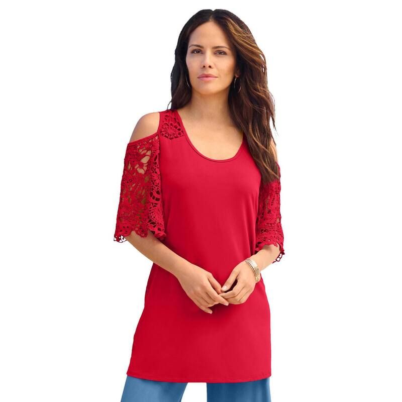 ロアマンズ レディース トップス Tシャツ プラスサイズ Roamans Womens Plusize ColdShoulder Ultrasmooth Fabric Tunic Vivid Red レッド