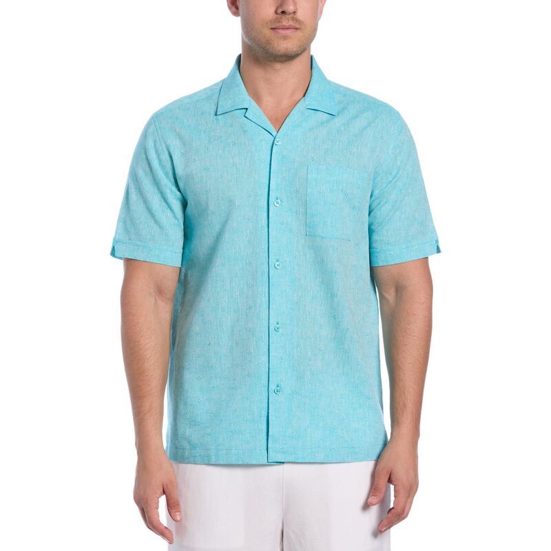 キューバベラ メンズ トップス シャツ プリント ダウン リネン Mens Cubavera Linen Blendiamondobby Print Short Sleeve ButtonDown Shirt Ceramic