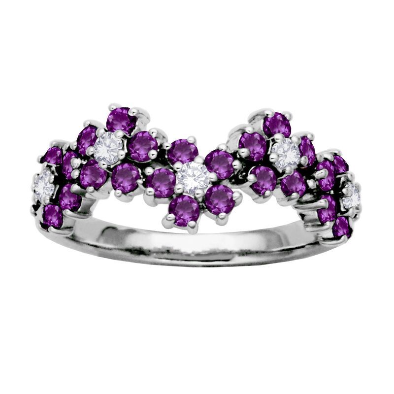 アンブランデッド レディース アクセサリー リング Unbranded Sterling Silver Amethyst LabCreated White Sapphire Flowering Sterling ホワイト