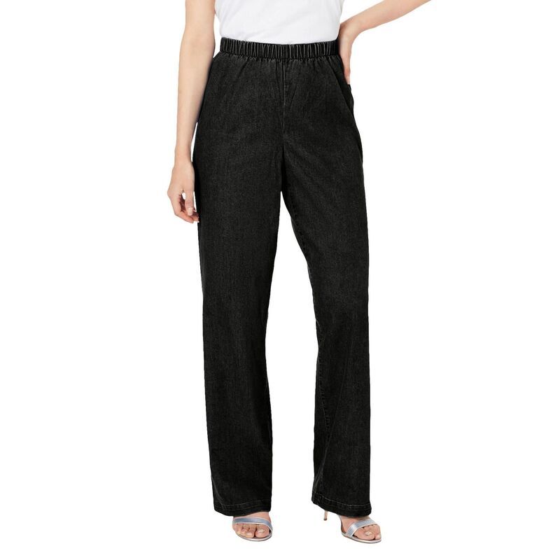 ロアマンズ レディース ボトムス デニムパンツ プラスサイズ Roamans Womens Plusize WideLeg PullOn Stretch JeanDenim 247 Black Denim ブラック