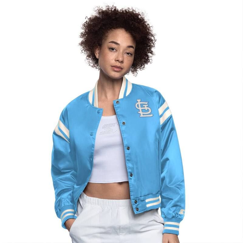 スターター レディース アウター ジャケット・ブルゾン WomensStarter Light Blue St Louis Cardinals Full Count FullSnap Varsity Jacket Crd Light ブルー