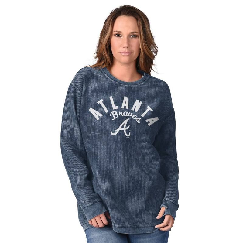 ジースリー フォーハー バイ カール バンクス レディース トップス Tシャツ スウェット Womens GIII 4Her by Carl Banks Navy Atlanta Braves Comfy Cord Pullover Sweatshirt Br