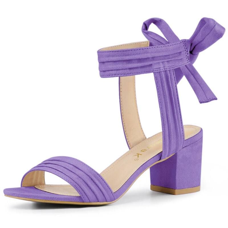 アレグラ ケー レディース シューズ パンプス サンダル アンクル ヒール ALLEGRA K Womens Open Toe Ankle Tie Back Block Heelsandals Purple パープル