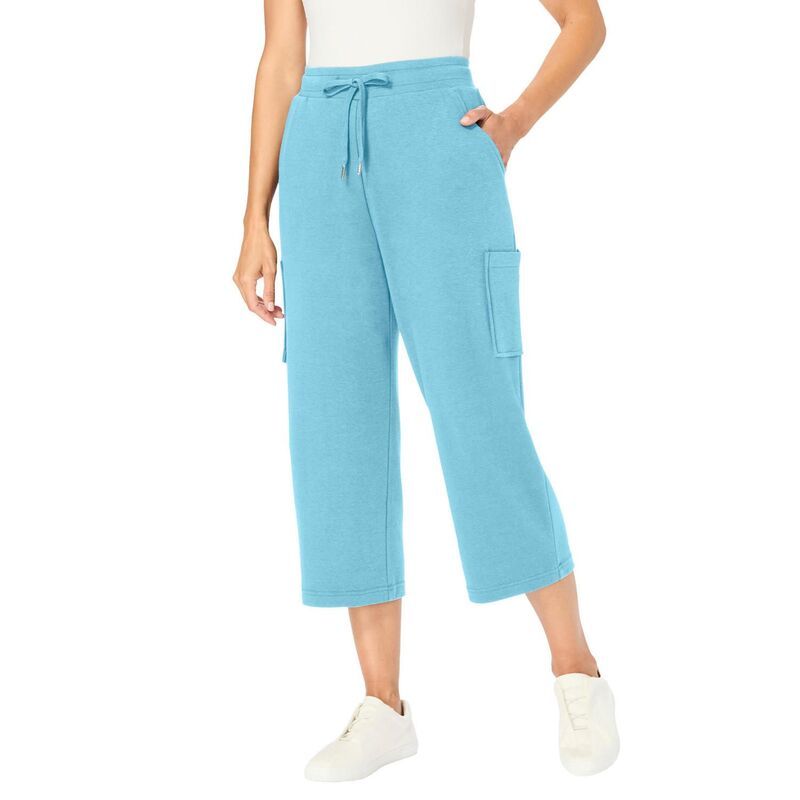 ウーマン ウィズイン レディース ボトムス カジュアルパンツ プラスサイズ プチ キャップ ニット Woman Within Womens Plusize Petite Knit Cargo Capri Seamist Blue ブルー