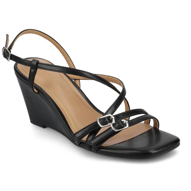 ジャーニー レディース シューズ サンダル Journee Collection Clinne Womens Multi Strap Wedge Sandals Black ブラック