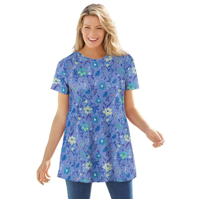 ウーマン ウィズイン レディース トップス Tシャツ Vネック プラスサイズ プリント 半袖 Woman Within Womens Plusize Perfect Printed ShortSleeve VNeck Tunic French Blue Jac
