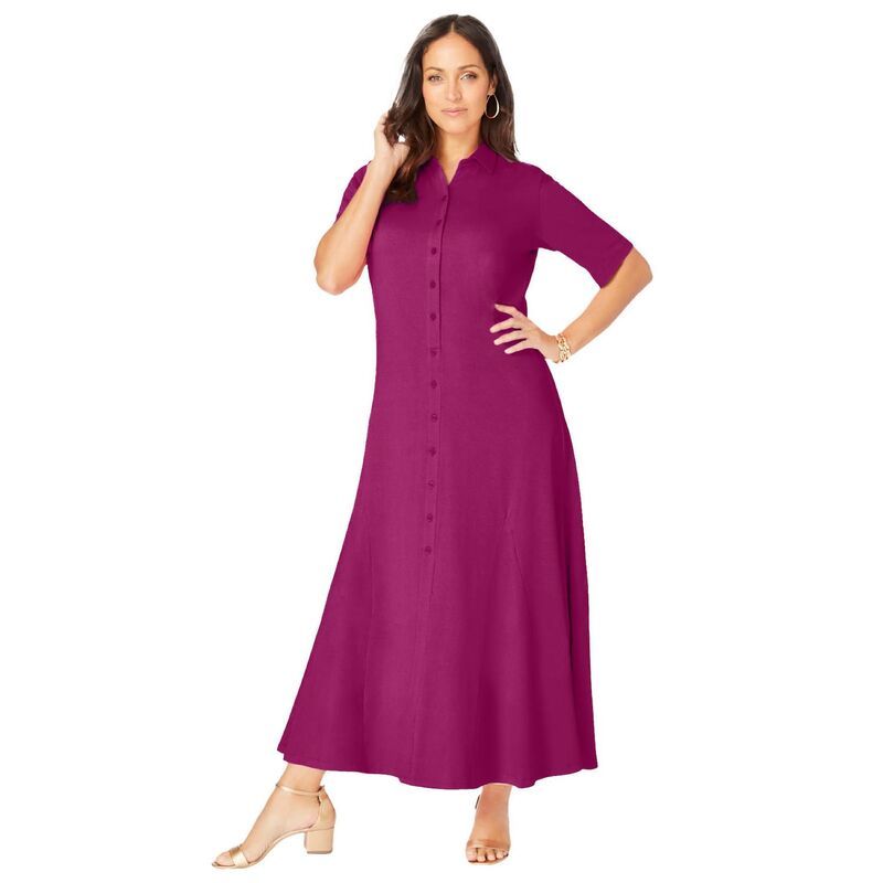 ジェシカロンドン レディース トップス ワンピース プラスサイズ コットン マキシ Jessica London Womens Plusize Stretch Cotton Button Front Maxi Dress Raspberry