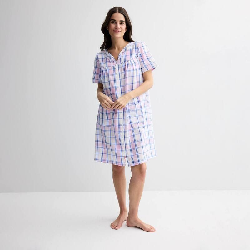 クロフト＆バロー レディース アンダーウェア ナイトウェア プチ Petite Croft Barrowoven Zip Sleep Robe Summer Plaid Pink ピンク