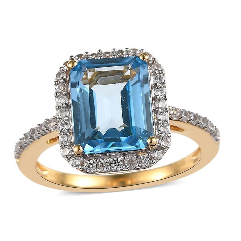 アンブランデッド レディース アクセサリー リング Unbranded 14k Gold Over Silver Gemstone Halo Ring Swiss Blue Topaz ブルー