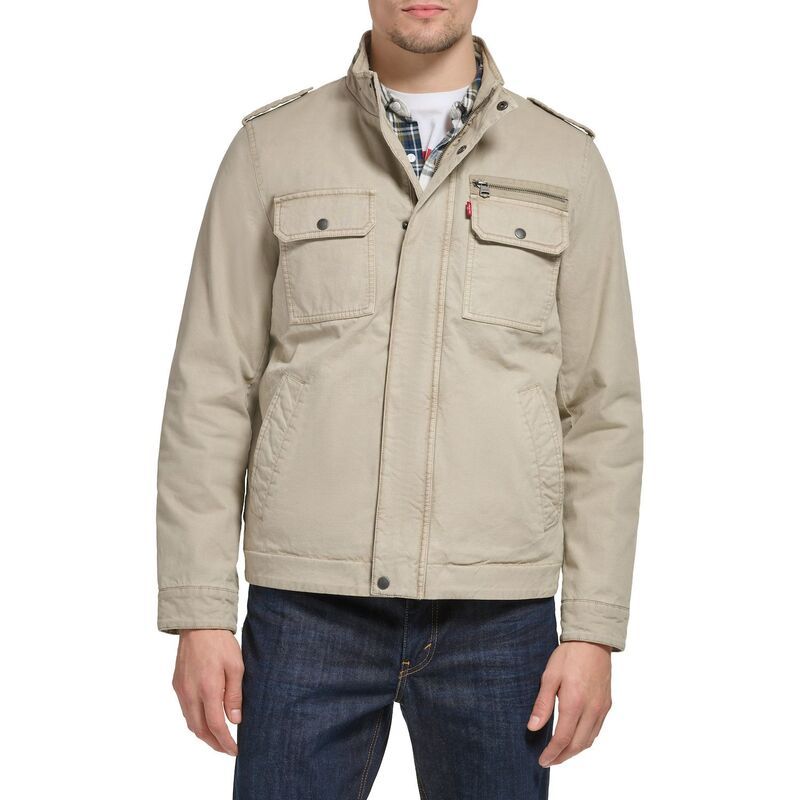 リーバイス メンズ アウター ジャケット・ブルゾン コットン Mens LevisR Cotton Filled Military Jacket Stone ストーン
