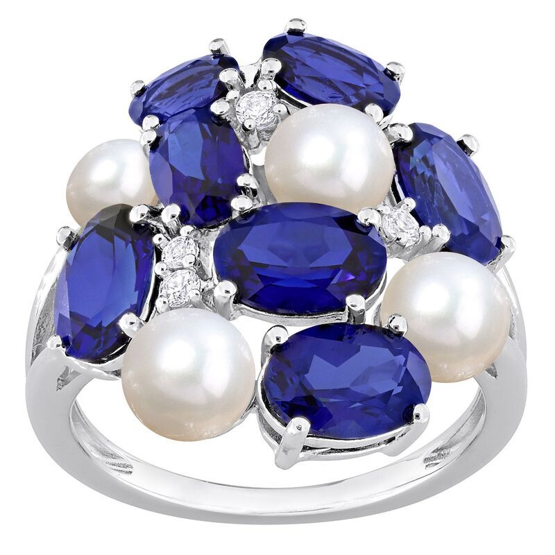 ステラ グレース レディース アクセサリー リング Stella Grace Sterling Silver Freshwater Cultured PearlabCreated Blue Sapphire LabCreated White Sapphire