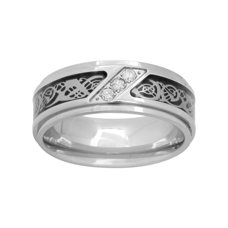 アンブランデッド メンズ アクセサリー リング Tシャツ Unbranded 110 CaratW Diamond Stainlessteel Carbon Fiber Celtic Dragon Band Men White ホワイト