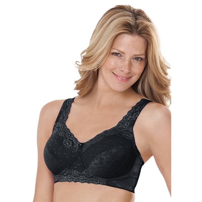 コンフォート チョイス レディース アンダーウェア ブラジャー プラスサイズ レース Comfort Choice Womens Plusize Side Wire Lace Bra Black ブラック
