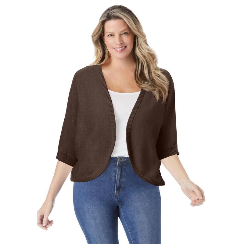 ウーマン ウィズイン レディース アウター ニット・セーター プラスサイズ カーディガン Woman Within Plusize Rib Trim Cardigan Shrug Sweater Chocolate チョコレート