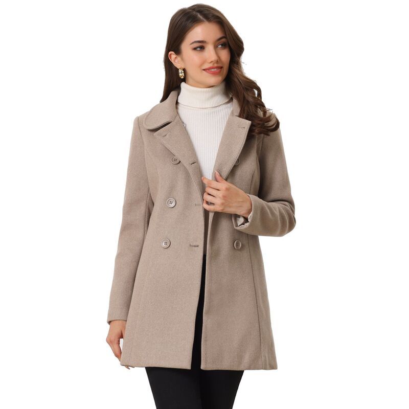 アレグラ ケー レディース アウター ジャケット・ブルゾン コート ALLEGRA K Womens Peter Pan Collar Double Breasted Long Sleeve Winter Coat Dark Beige ベージュ