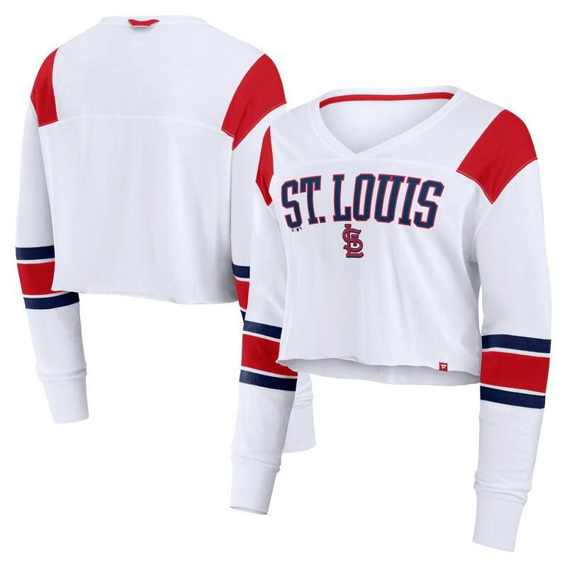【送料無料】 ファナティクス レディース Tシャツ トップス Womens Fanatics White St Louis Cardinals Stretch Cropped Fashion Long Sleeve TShirt Crd White
