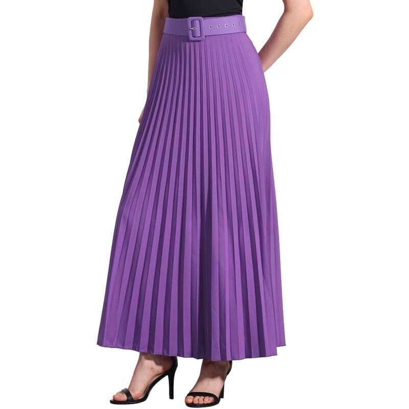 アレグラ ケー レディース ボトムスカート ハイウエスト プリーツ マキシ ALLEGRA K Womens Elastic High Waist Flowy Pleated Maxi Skirt With Belt Purple パープル