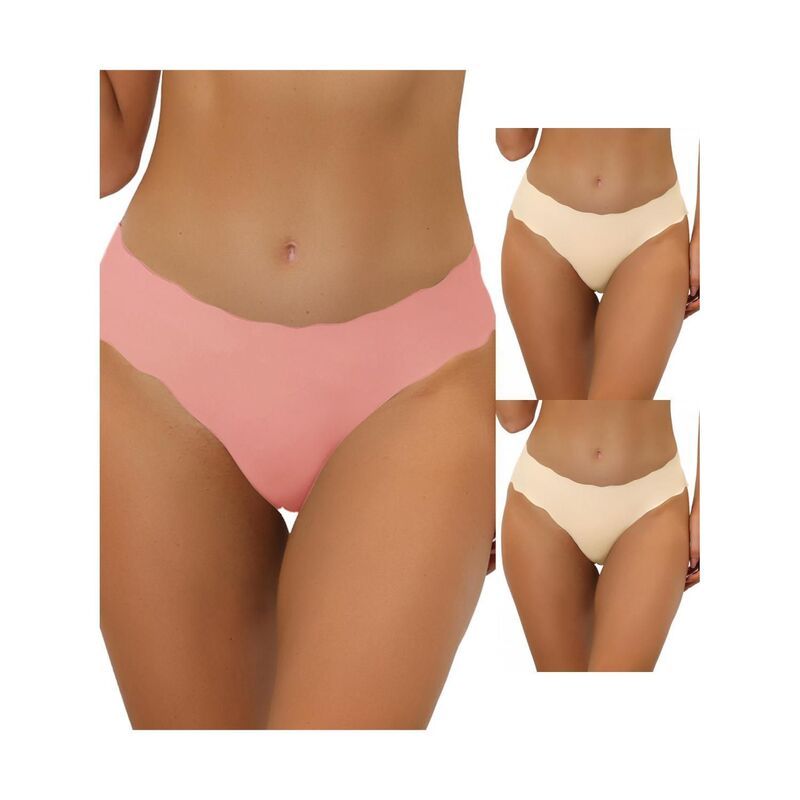 アレグラ ケー レディース アンダーウェア パンツ ALLEGRA K 3 Packs Traceless Panties For Womeno Show Stretch Solid Underwear Invisible Brief Beige Mid Pi