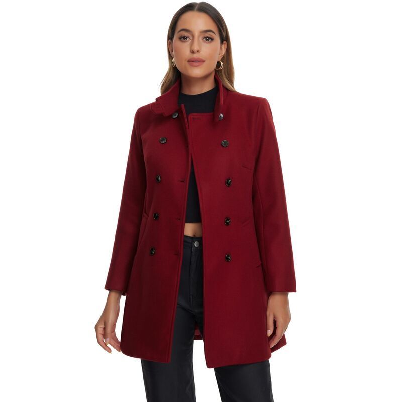 アレグラ ケー レディース アウター ジャケット・ブルゾン ヴィンテージ コート ALLEGRA K Double Breasted Overcoat For Womens Winter Stand Collar Vintage Pea Coats Burgu