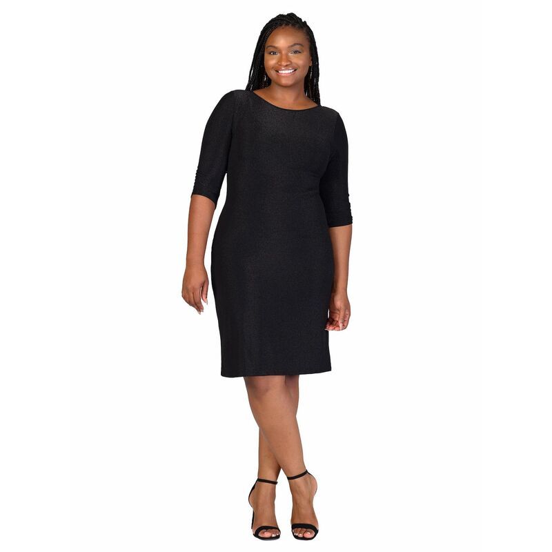 24 セブンコンフォート レディース トップス ワンピース プラスサイズ ミニ Plusize 24Seven Comfort Apparelbow Length Sleeve Shimmer Bodycon Mini Party Dress Black ブラ