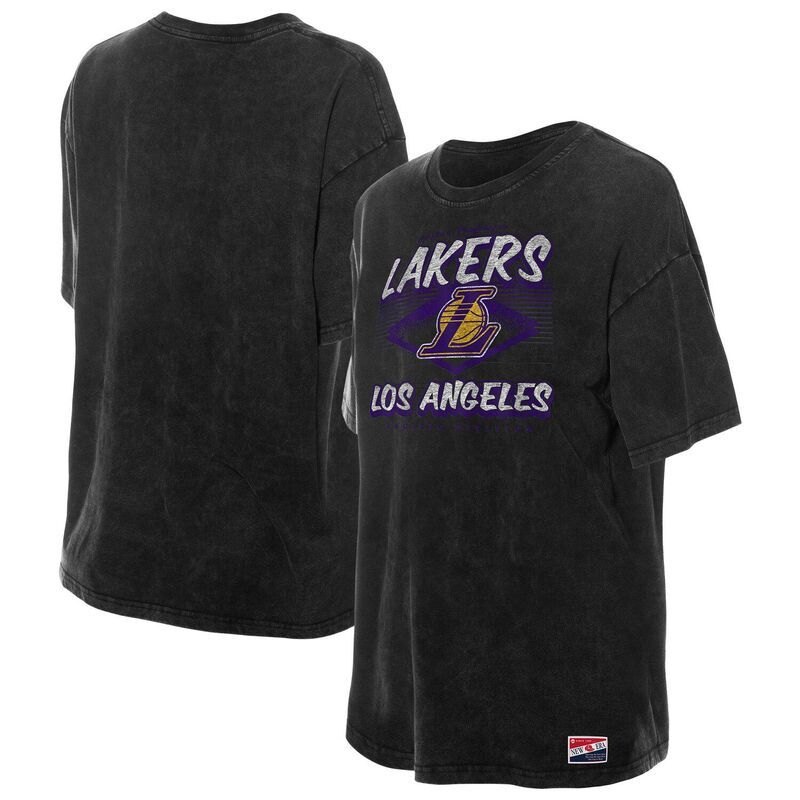 ニューエラ レディース トップス Tシャツ Womens New Era Black Los Angeles Lakers Throwback Mineral Wash Oversized TShirt Lak Black ブラック