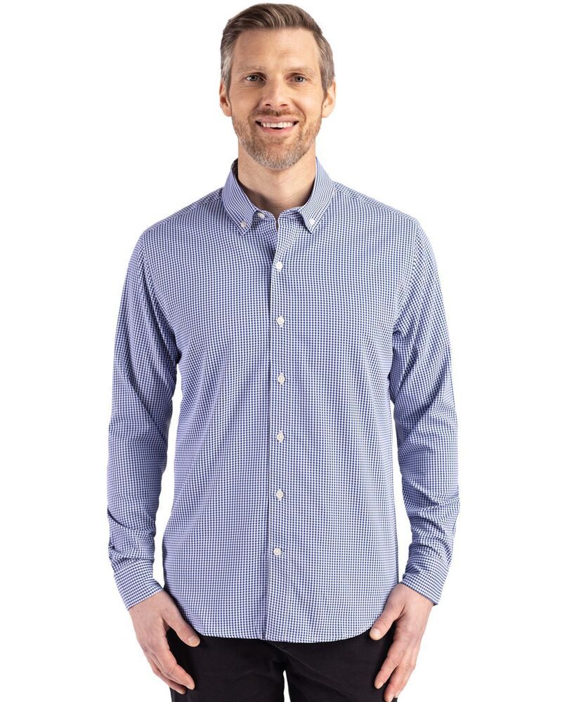 カッターアンドバック メンズ トップス Tシャツ ギンガムチェック トール ギンガム Cutter Buck Skylinepiconfidence Recycled Ginghamens Big Tallong Sleeve Dresshirtour Blu