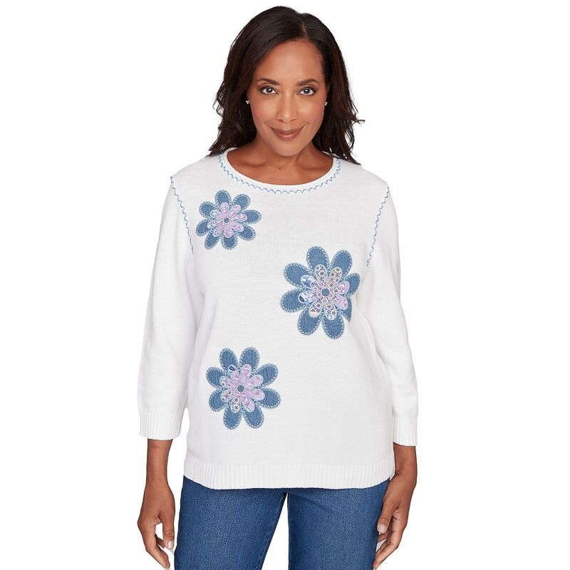 アルフレッド ダナー レディース アウター ニット・セーター キルティング デニム Womens Alfredunner Quiltedenim Applique Flower Sweater Ivory アイボリー