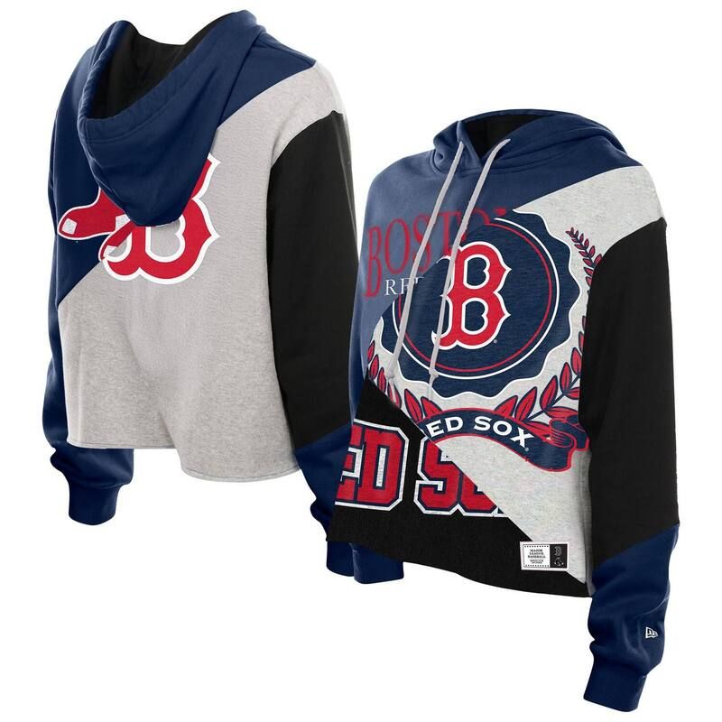 ニューエラ レディース トップス Tシャツ クロップド パーカー Womens New Era Boston Red Sox Upcycled Color Block Cropped Boxy Hoodie Rsx Navy ネイビー