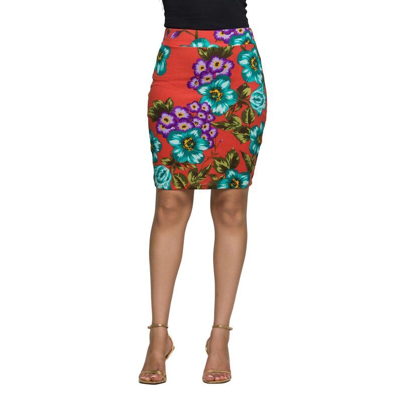 24 セブンコンフォート レディース ボトムスカート フラワー柄 プリント フラワー Womens 24Seven Comfort Apparel Floral Print Pencil Skirt Orange Multi オレンジ