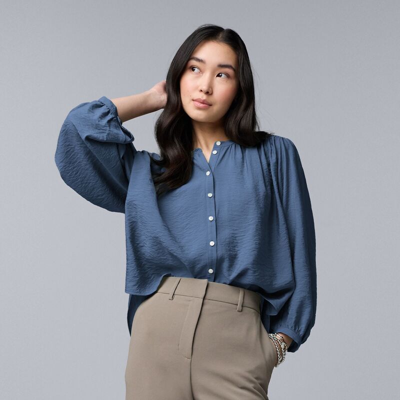 ヴェラウォン レディース トップス シャツ バルーンスリーブ プチ Petite Simply Vera Wang Shirred Balloon Sleeve Shirt Cyclone Blue ブルー