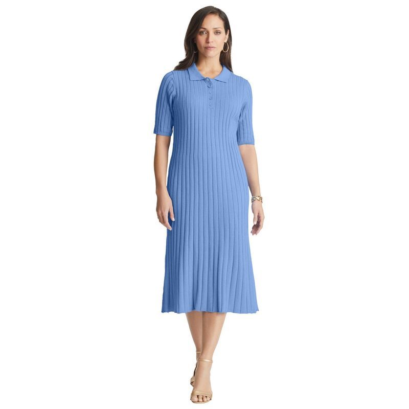 ジェシカロンドン レディース トップス ワンピース プラスサイズ リブ Jessica London Womens Plusize Ribbed Henley Dress French Blue ブルー