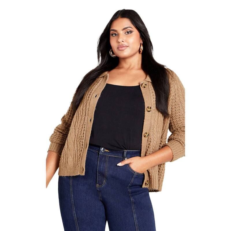 アベニュー レディース アウター ニット・セーター プラスサイズ カーディガン Avenue Womens Plusize Olivia Cardigan Fawn