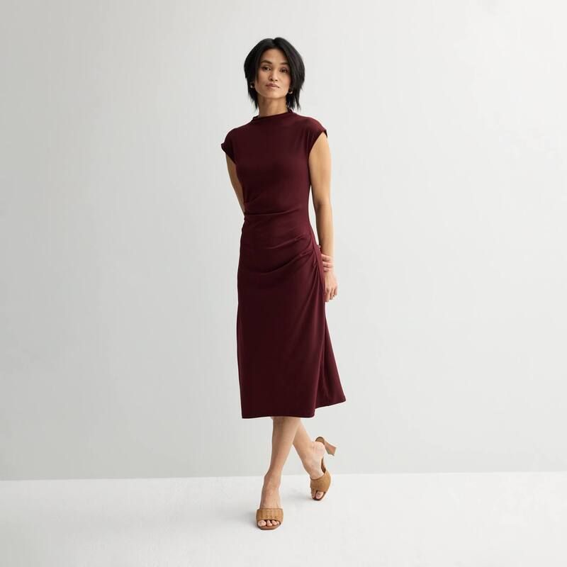 ナインウェスト レディース トップス ワンピース モックネック ニット Womens Nine West Mock Necknit Dress Maddie Plum プラム